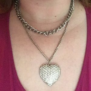 Chain and Beautiful Jeweled Heart Necklace